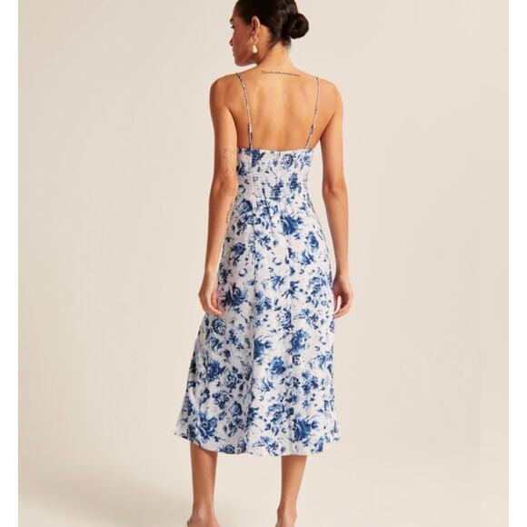 NWT Abercrombie & Fitch Camille Midi Dress Women's XL Blue Floral Cottagecore - Picture 2 of 13